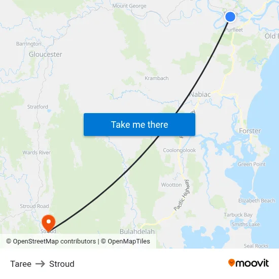 Taree to Stroud map