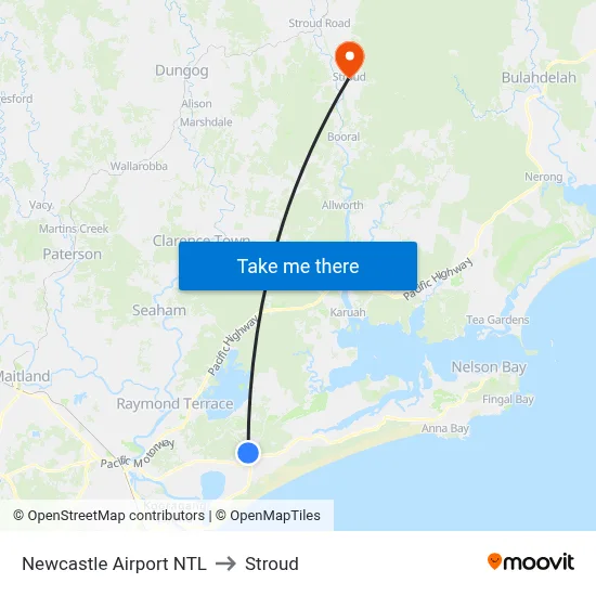 Newcastle Airport NTL to Stroud map