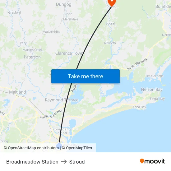 Broadmeadow Station to Stroud map