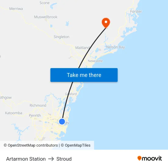 Artarmon Station to Stroud map