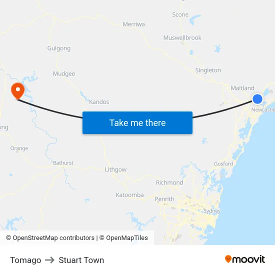 Tomago to Stuart Town map