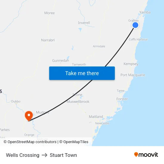 Wells Crossing to Stuart Town map