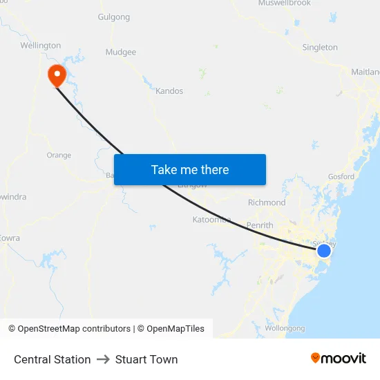 Central Station to Stuart Town map