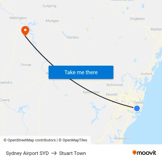 Sydney Airport SYD to Stuart Town map
