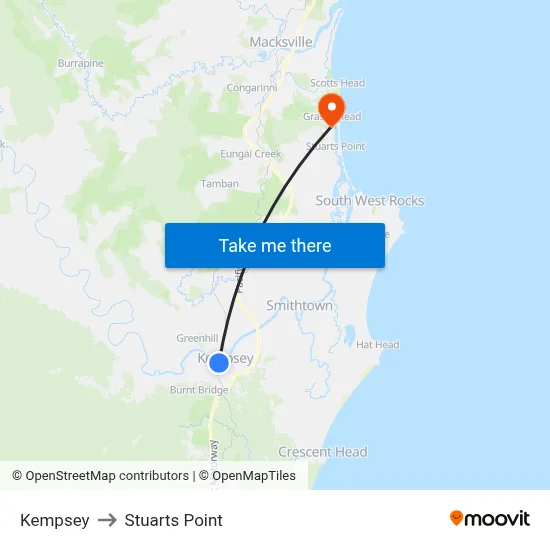 Kempsey to Stuarts Point map