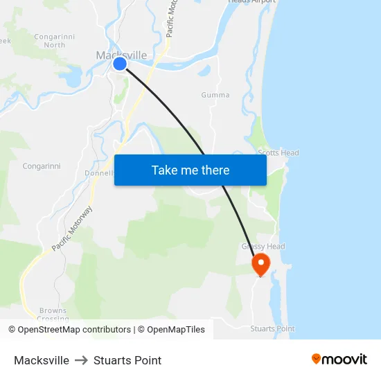 Macksville to Stuarts Point map