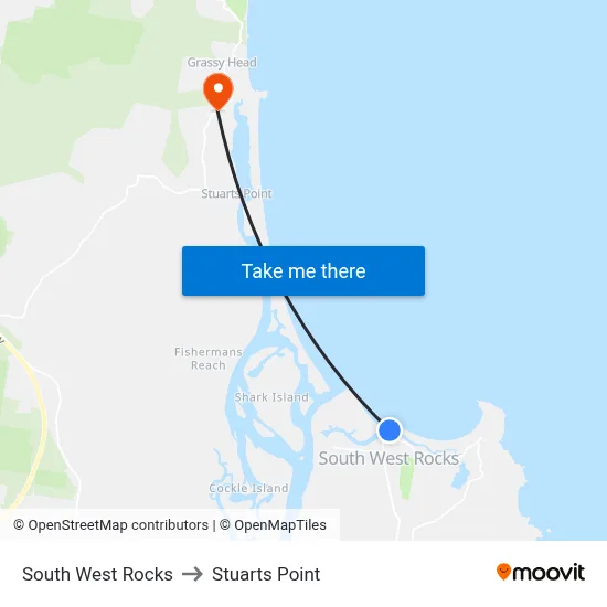 South West Rocks to Stuarts Point map