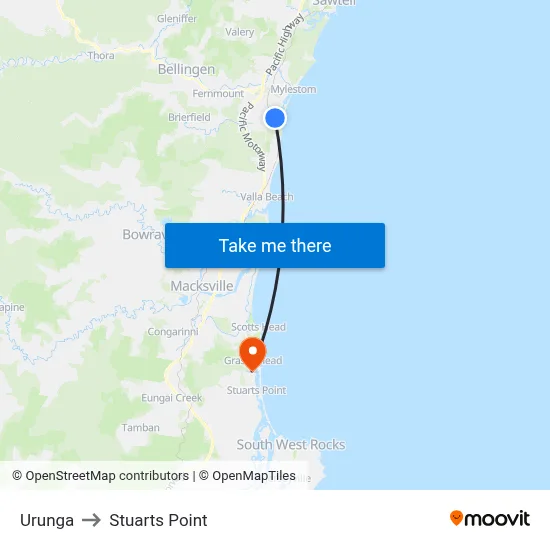 Urunga to Stuarts Point map