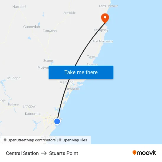 Central Station to Stuarts Point map