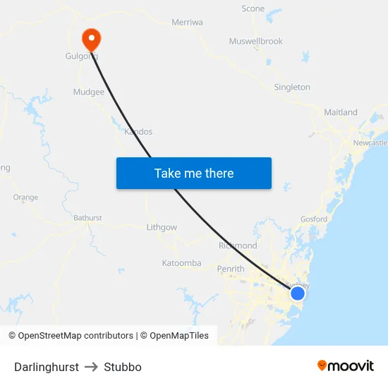 Darlinghurst to Stubbo map
