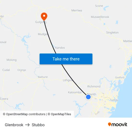 Glenbrook to Stubbo map