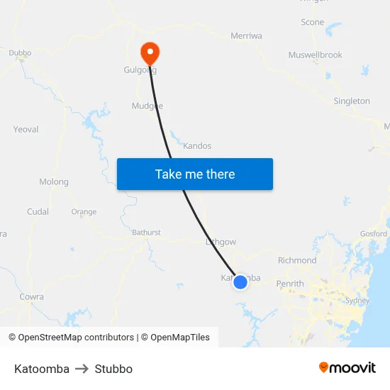 Katoomba to Stubbo map