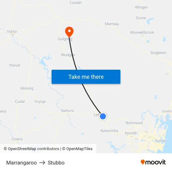 Marrangaroo to Stubbo map