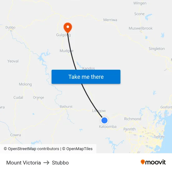 Mount Victoria to Stubbo map