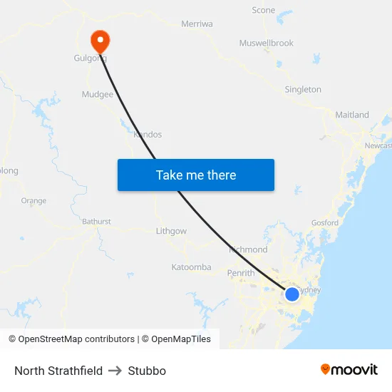 North Strathfield to Stubbo map