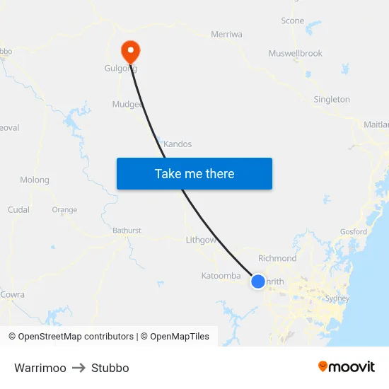 Warrimoo to Stubbo map