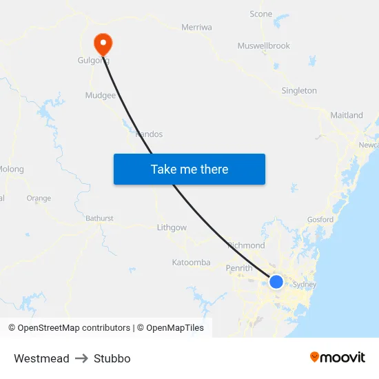 Westmead to Stubbo map