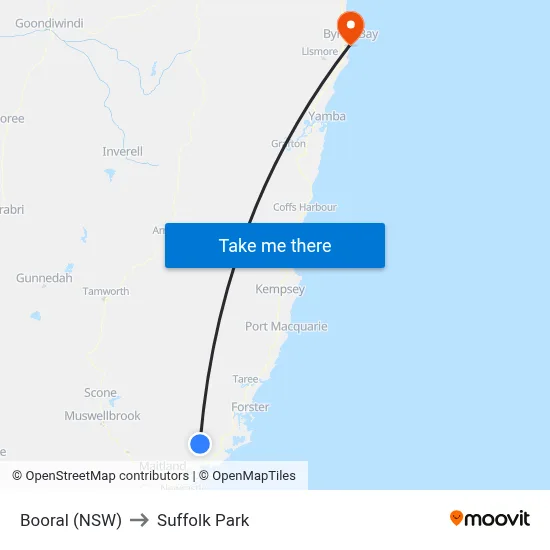 Booral (NSW) to Suffolk Park map