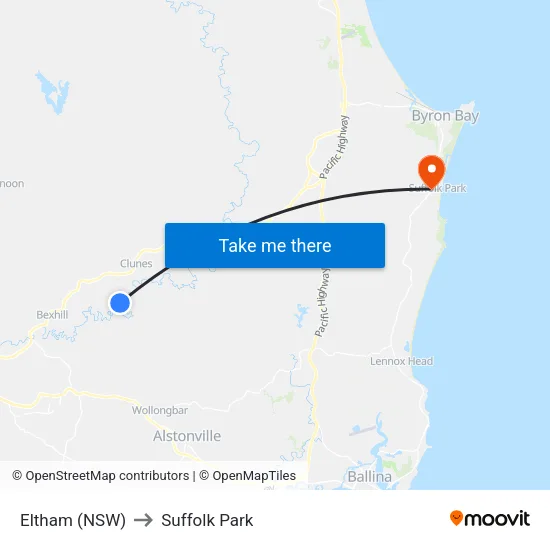 Eltham (NSW) to Suffolk Park map