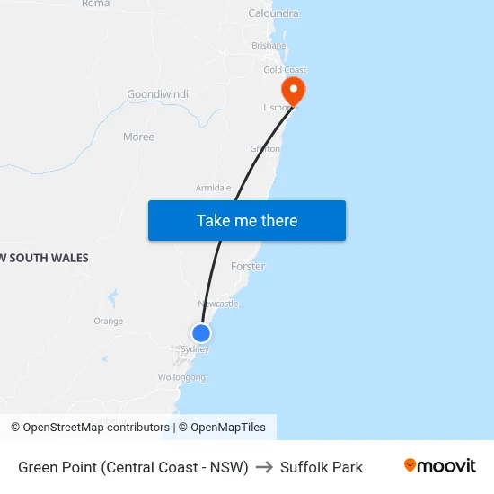 Green Point (Central Coast - NSW) to Suffolk Park map