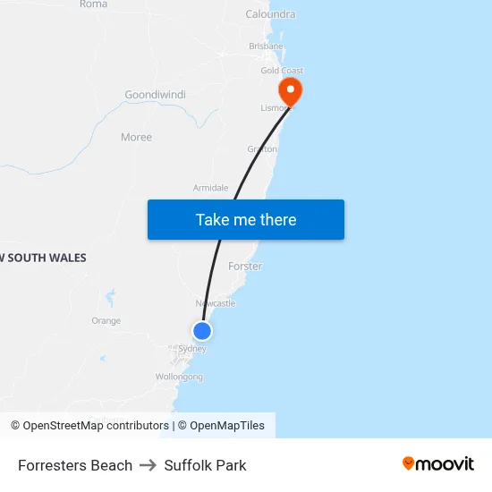Forresters Beach to Suffolk Park map
