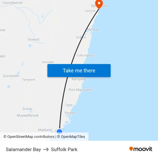 Salamander Bay to Suffolk Park map