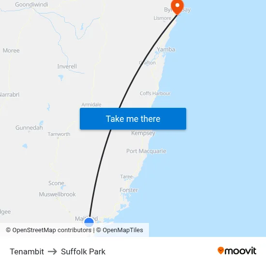 Tenambit to Suffolk Park map