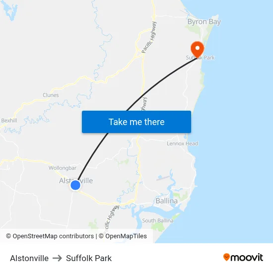 Alstonville to Suffolk Park map