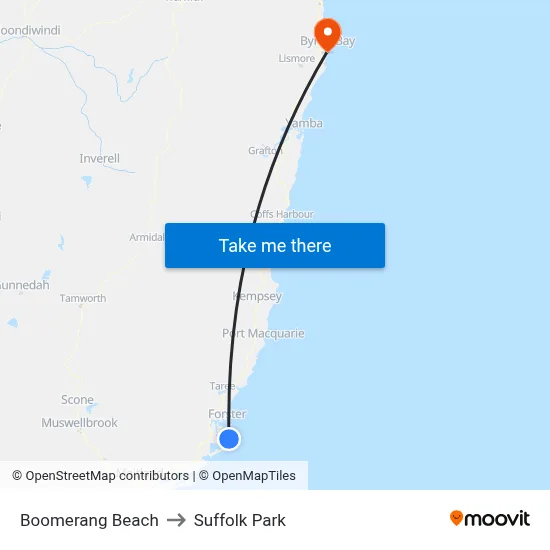 Boomerang Beach to Suffolk Park map
