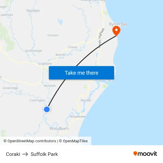 Coraki to Suffolk Park map