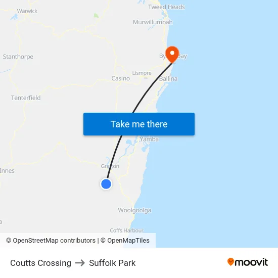 Coutts Crossing to Suffolk Park map