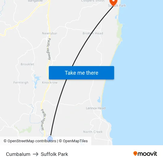 Cumbalum to Suffolk Park map