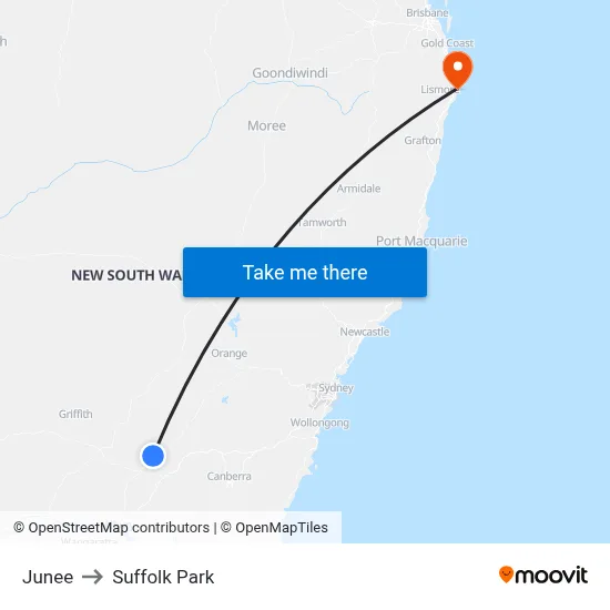 Junee to Suffolk Park map