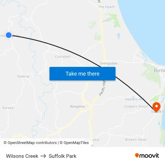 Wilsons Creek to Suffolk Park map