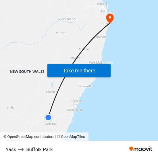 Yass to Suffolk Park map