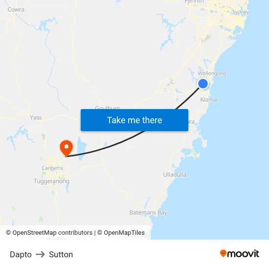 Dapto to Sutton map