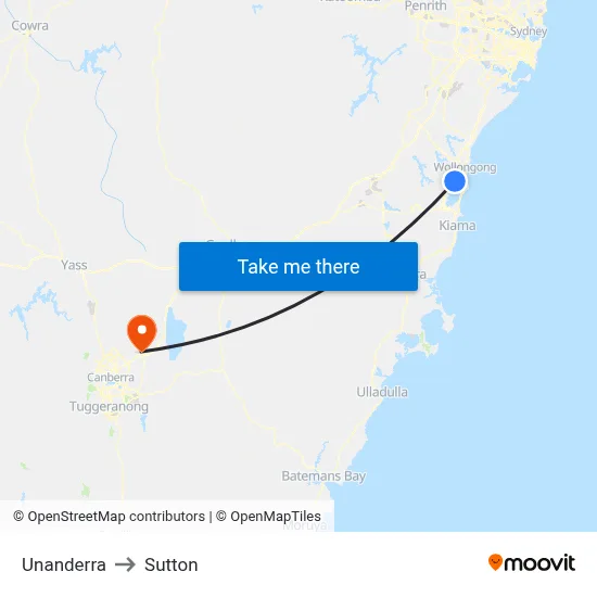 Unanderra to Sutton map