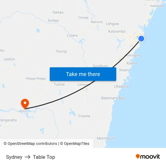 Sydney to Table Top map
