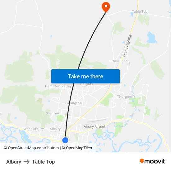 Albury to Table Top map