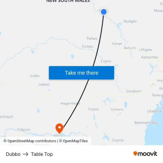 Dubbo to Table Top map