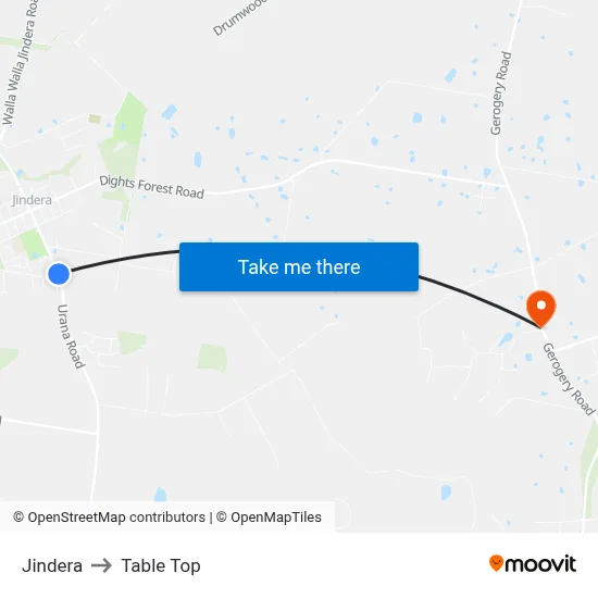 Jindera to Table Top map