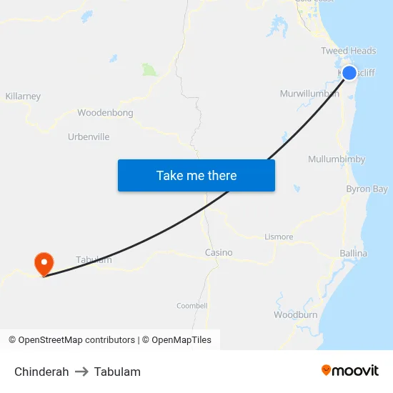 Chinderah to Tabulam map