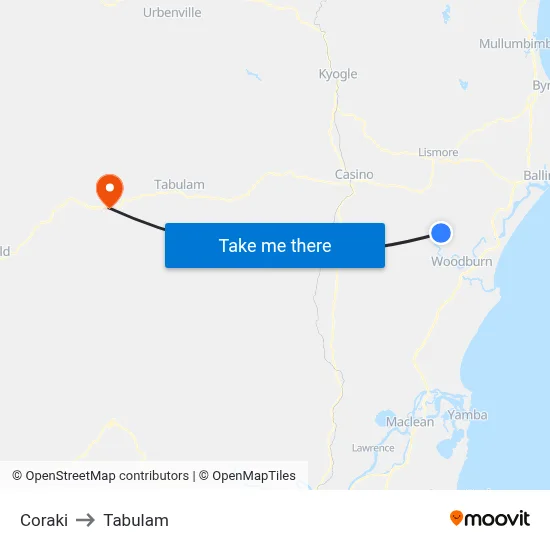 Coraki to Tabulam map