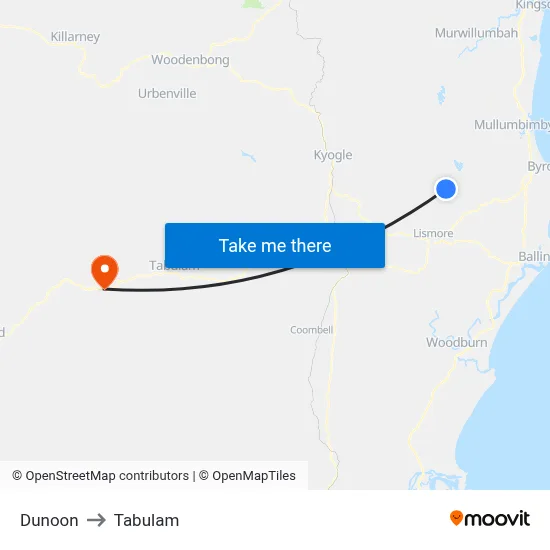 Dunoon to Tabulam map