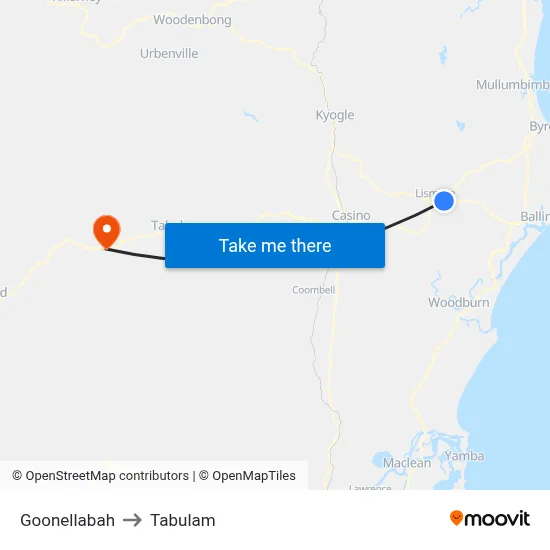 Goonellabah to Tabulam map