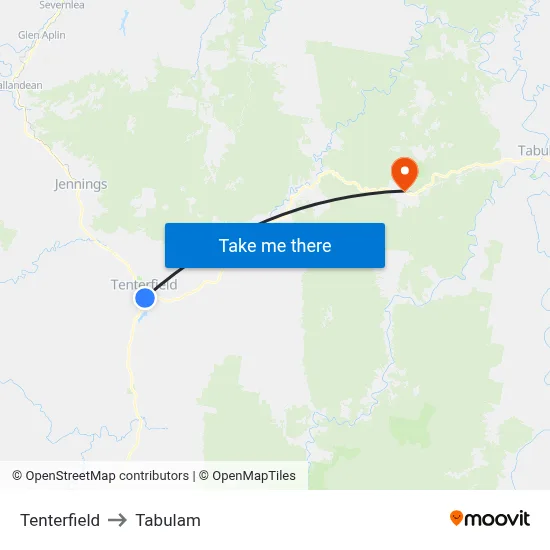 Tenterfield to Tabulam map