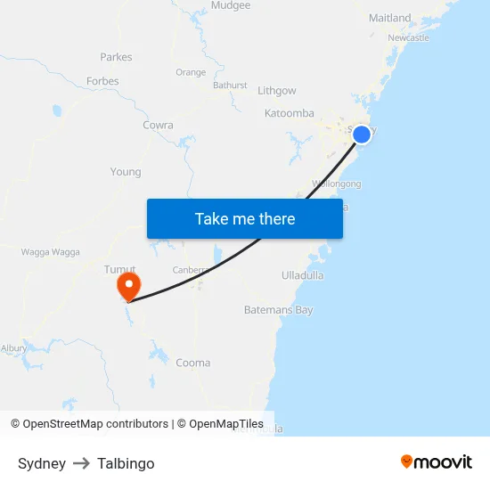 Sydney to Talbingo map