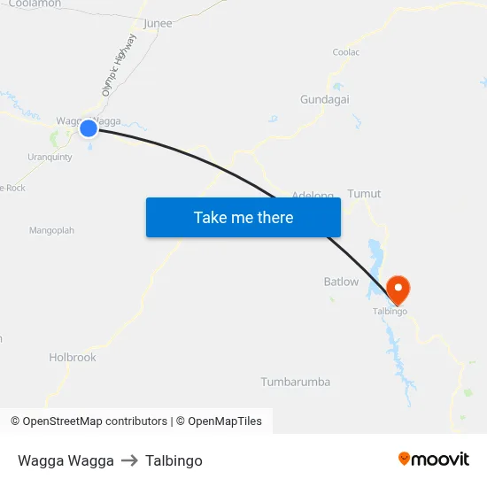 Wagga Wagga to Talbingo map