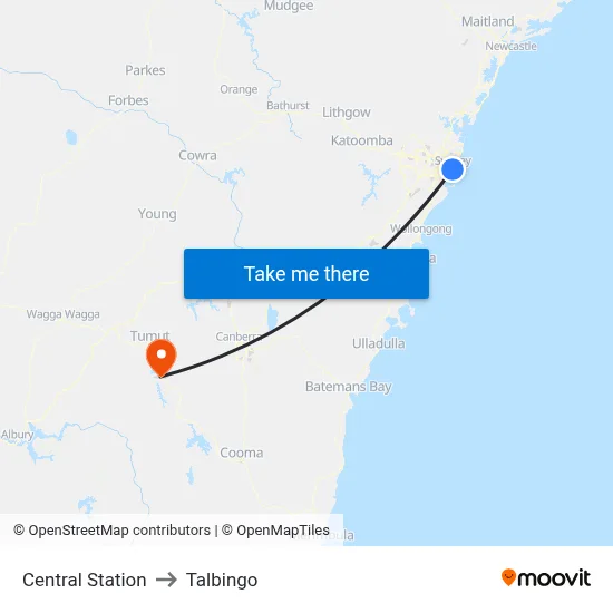 Central Station to Talbingo map