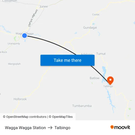 Wagga Wagga Station to Talbingo map